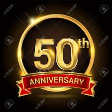 50th Golden Anniversary Logo With Ring And Red Ribbon Isolated On Black  Background, Vector Design For Birthday Celebration, Marriage, Corporate,  And Your Business. Royalty Free SVG, Cliparts, Vectors, And Stock  Illustration. Image