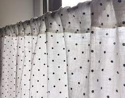 Polka Dot Curtain Panel Pure Linen Cafe Curtain With Lace Edge Trim White Black Dots Kitchen Window Curtain In Shabby Chic French Style Polka Dot Curtains Lace Curtains Kitchen Cafe Curtains