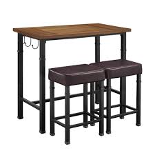 Bar & pub table sets : 3 Pc Brown Bar Table Set With Plush Upholstered Seats Kitchen Dining Furniture Ebay