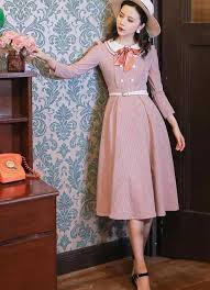 High Quality 2019 Spring New Arrival Retro Peter Pan Collar Plaid Bowknot Long Sleeve Woman Long Cotton Dress Pink Dresses Aliexpress In 2020 Cotton Long Dress Fashion Design Clothes Vintage Dresses