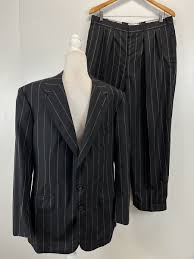 Vtg Edgar Pomeroy Suit Sz 42 Long *flaw* Pinstripe Black Made USA Union