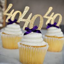 Browse supplies for baking cakes, cupcakes, cookies, brownies, tarts and more! Amazon Com 40th Birthday Party Decor Glitter Gold Number 40 Cupcake Toppers With Plum Bow 12ct Handmade