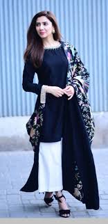 Royal Blue Kurti With White Plazo And Embroidered Heavy Dupatta Pakistani Outfits Pakistani Dress Design Fashion