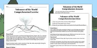 World Volcanoes Comprehension Worksheets Reading Comprehension Activities Comprehension Worksheets Volcano