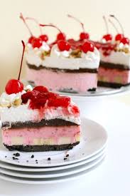 This Banana Split Ice Cream Torte Is A Fun And Eye Catching Layered Dessert The Combination Of Flavors Really Banana Split Ice Cream Desserts Dessert Recipes
