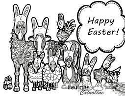 page a colorier pour adultes paques anglais francais zentangle animaux cheval chien chat poule mouto easter cats spring coloring pages coloriage paysans pleuvent