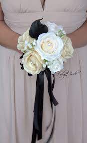 Black and cream wedding bouquets. Champagne And Black Davids Bridal Wedding Flower In Cascading Teardrop Bouquet Bridal Wedding Flowers Ivory Wedding Theme White Wedding Flowers