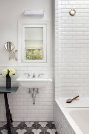 Black And White Floor Tiles And A Way In Which To Panel The Bath With Metro Tiles White Beveled Subway Tile Tile Bathroom Beveled Subway Tile