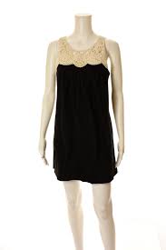 Suzi Chin Sleeveless Black With Crochet Lace Neck Cotton Blend Dress
