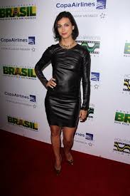 A Sight For Our Eyes Morena Baccarin Wears A Leather Short Dress At Los Angeles