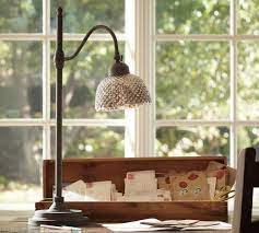 White rolled edge combed cotton slightly tapered shade; Chloe Mercury Glass Task Table Lamp Pottery Barn