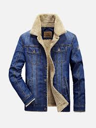 plus size fleece jacket multi pockets single breasted inside fleece denim jacket for men