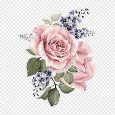 Vintage rose pink green floral pattern fabric. Flower Watercolor Painting Pink Hand Painted Flowers Pink Flower Color Cartoon Png Pngegg