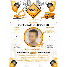 Affiche Anniversaire Personnalisee Theme Engins De Chantier En 2020 Affiche Engin De Chantier Anniversaire