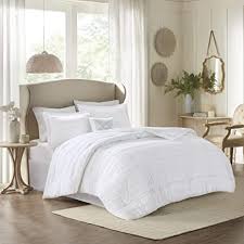Amazon Com Madison Park Comforter Set Textured Luxury Design All Season Down Alternative Bedding Matching Sham Decorative Pillows King 104 X92 Celeste Ruffle White 5 Piece Home Kitchen