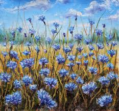Oil painting of flowers,beautiful field flowers on canvas. Flower Field Blue Flowers In Meadow Blue Sky Oil Painting Stock Photo Picture And Royalty Free Image Image 40044380