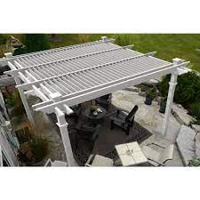 Vita Camelot 12 Ft X 12 Ft Louvered Pergola Va42070 The Home Depot In 2021 Louvered Pergola Outdoor Pergola Vinyl Pergola