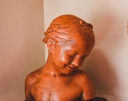 Vintage Italian Terracotta Bust: 1950s Little Girl Sculpture With Braided  Hair, Pigalle-style Clay Statue