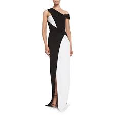 Thierry Mugler Colorblock Draped One Shoulder Gown 3 780 Liked On Polyvore Featuring Dresses Gowns W White Ball Gowns One Shoulder Gown One Sleeve Dress