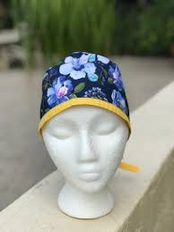 LARGE BLUE Flowers-female Surgical Cap for Doctor,plastic Surgeon,vet Scrub  Hat,nurse,anesthesiologist,x-ray,med,lab Tech,baker & Chef Hat !