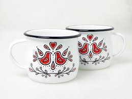 Kubek polski tatrzański emaliowany 350 ml (biały). Kubek Emaliowany Folk Emalia Mart Kubki Emaliowane