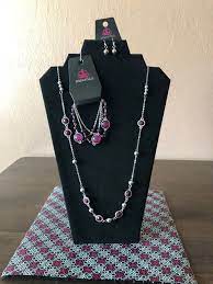 Paparazzi 3pc Set Extra Long Necklace Purple Round Stones With Silver Setting Necklace Bracelet And Earrings Extra Long Necklace Necklace Long Necklace