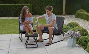 Keter lyon coffee/dining table rattan grey. Amazon De Keter Rio 3 Teiliges Wetterfestes Outdoormobel Set Fur Terrasse Garten Besprechungsstuhl Und Tisch Grau Sparkle Grey