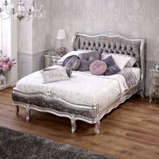 French Silver Leaf 5ft King Size Velvet Upholstered Painted Bed Crushed Velvet Bed Velvet Bed French Bedroom Design