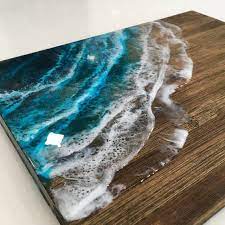 Resin Cuttingboard Cheeseboard Charcuterie Tray Platter Wedding Beach Bridal Shower Wave Gift Resin Art Diy Resin Art Resin Cuttingboard