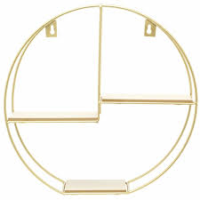 Svenshult wall shelf allows you to mount in a variety of ways and create things like creative patterns on the wall. Gold Round Metal Wall Shelf With 3 Shelves 34cm