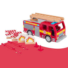 0,85 x 0,72 x 0,46 m platines de fixation au sol ossatures en lamellé collé volants en stratifié hpl tubes aluminium ø40 roues. Camion De Pompier Bois Grande Echelle Bigjigs