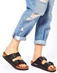 Birkenstock Arizona Black Leather Two Strap Narrow Fit Sandals At Asoscom Leather Birkenstocks Two Strap Sandals Shoes Women Heels