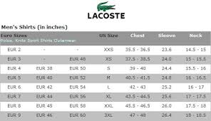 Lacoste Golf Mens Shirts Size Chart Lacoste Men Lacoste