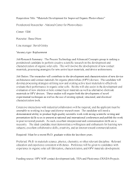 Requisition Title: “Materials Development for Improved Organic  Photovoltaics” Postdoctoral Researcher