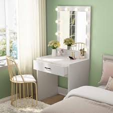 Tribesigns vanity set with tri folding lighted mirror french vintage makeup vanity dressing table dresser desk with 5 drawers 8 led lights and. Vanity Set With 10 Warm Lighted Mirror Makeup Dressing Table Dresser Desk White Ebay