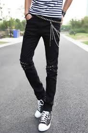 Enjoy free shipping and returns. Men S Trendy Solid Color Chain Rivet Embellished Black Ripped Pencil Pants Beautifulhalo Com