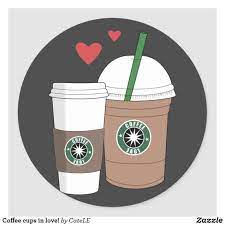Coffee Cups In Love Classic Round Sticker Zazzle Com In 2021 Starbucks Art Starbucks Pictures Coffee Icon