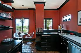red, black and white interiors: living