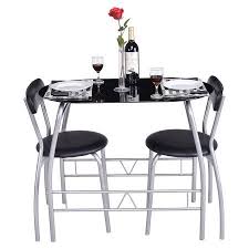 Costway 3 Pc Bistro Set Dining Room Breakfast Chairs Tempered Glass Table Top Furniture Forma Tempered Glass Table Top Primitive Dining Rooms Breakfast Chairs