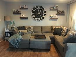 Oversized Wall Clock With Floating Shelves Wall Clocks Living Room Wall Decor Living Room Living Room Wall