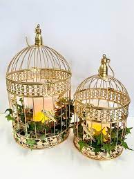 Large gold decorative bird cage. Venetian Set Of 2 Gold Round Decorative Bird Cages