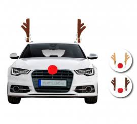 Kit Coche Reno Rudolph Para Vacaciones De Navidad – Adornos Navideños Para Tu Vehículo (Cuernos Y Nariz Roja) Kit Vacaciones Navidad Vehículo