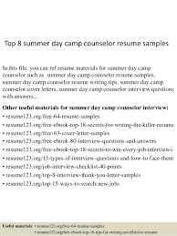 summer day camp counselor resume samples