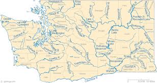 Geographic or hydrographic maps showing the location, of the major rivers of the world. Map Of Washington Lakes Streams And Rivers