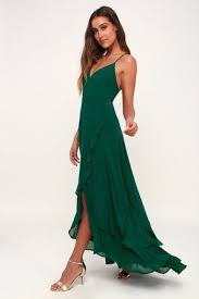 Joice Forest Green Satin Midi Dress Maxi Dress Green Black Tie Wedding Guest Dress Maxi Dress