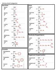 Amino Acid Chart Amino Acid Categories Non Polar Polar