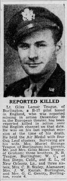 1LT Giles Lamar Teague (1916-1944)