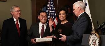 Maritime administration administrator mark buzby, left, speaks to reporters outside the west wing of the white house following president donald. Elaine Chao Weirdly Connects Trump S White House China S Government Shipping And Mitch Mcconnell