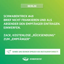 Schwabentrick 49brief Nicht Frankieren Und Als Absender Den Empfanger Eintragen Einwerfen Zack Kostenlose Rucksendung Zum Empfanger Spruche Lustig Witzig