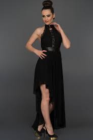 Uzun Siyah Boyundan Baglamali Elbise Kr53992 Elbise Siyah Satin